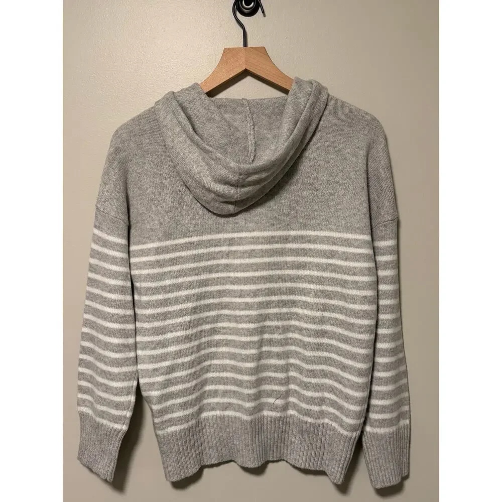 Design History Gray White Striped Knit Hoodie Sweater Pullover Size S NWT 023